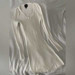 Elegant Cream Ribbed Dress